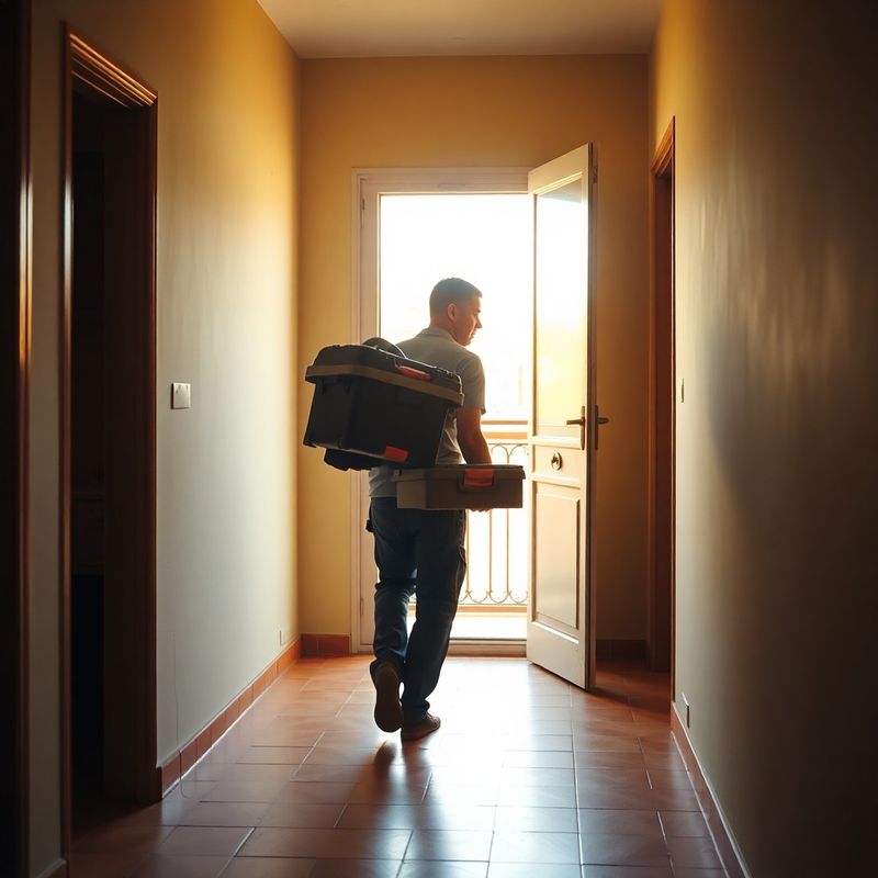 Técnico entrando en un piso murciano con caja de herramientas