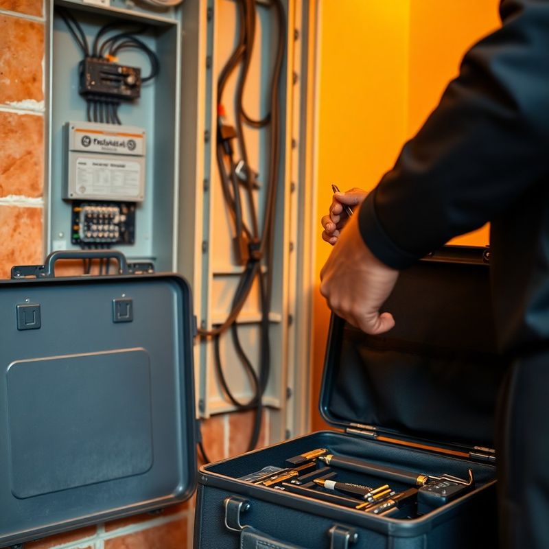 Manos de técnico reparando un cuadro eléctrico