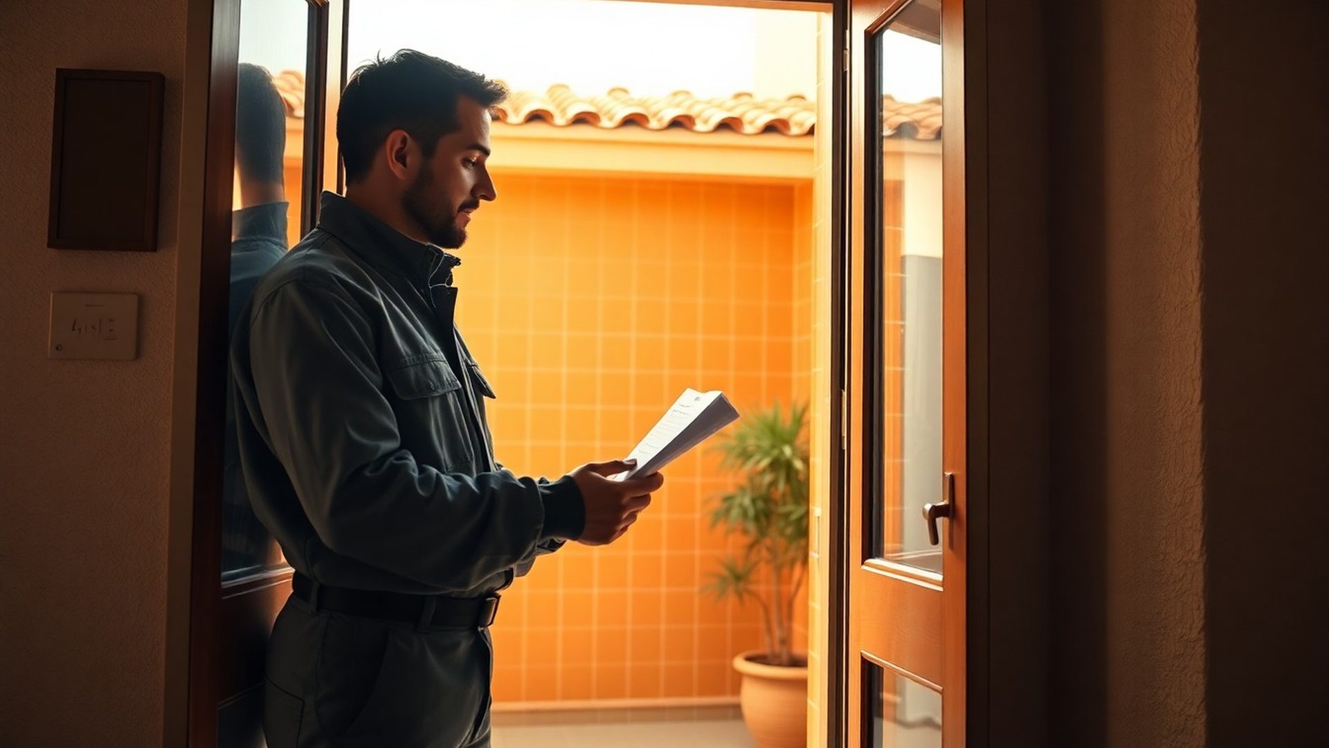 Técnico de Flores & García entregando un presupuesto por escrito a una clienta en Murcia